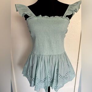 Mint green Smocked Ruffle Top